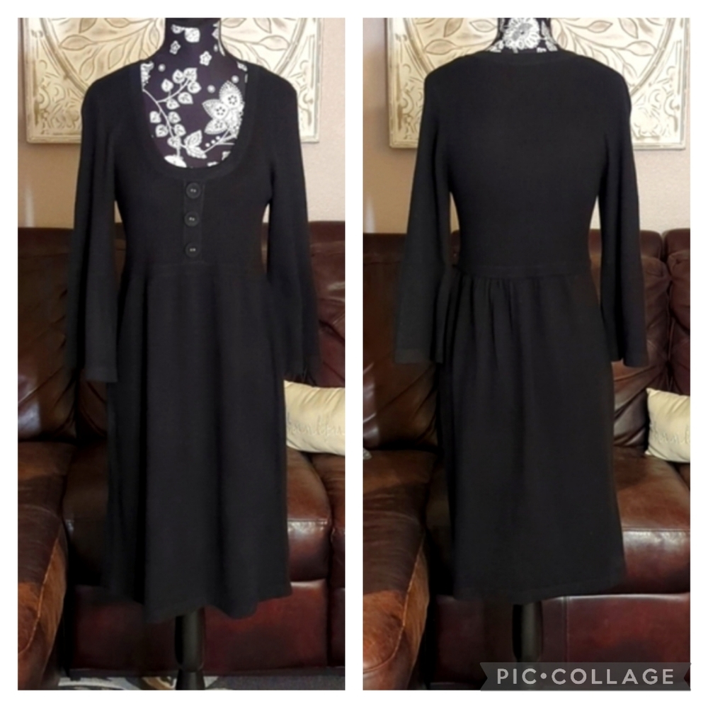 connected apparel Black Long Sleeve Knee-Length Knit Dress